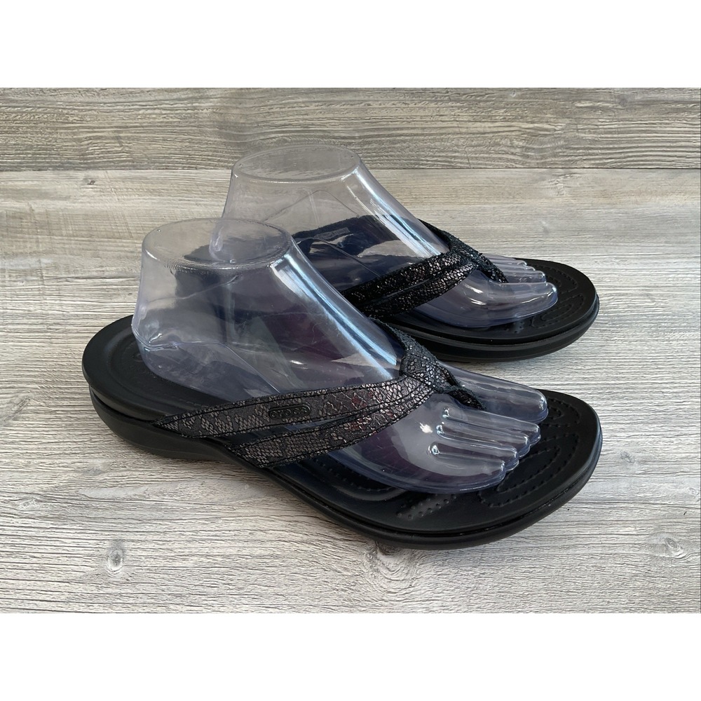 Cross Women's Black Sparkle Capri V Flip Flop Sandals Dual Comfort Size 10